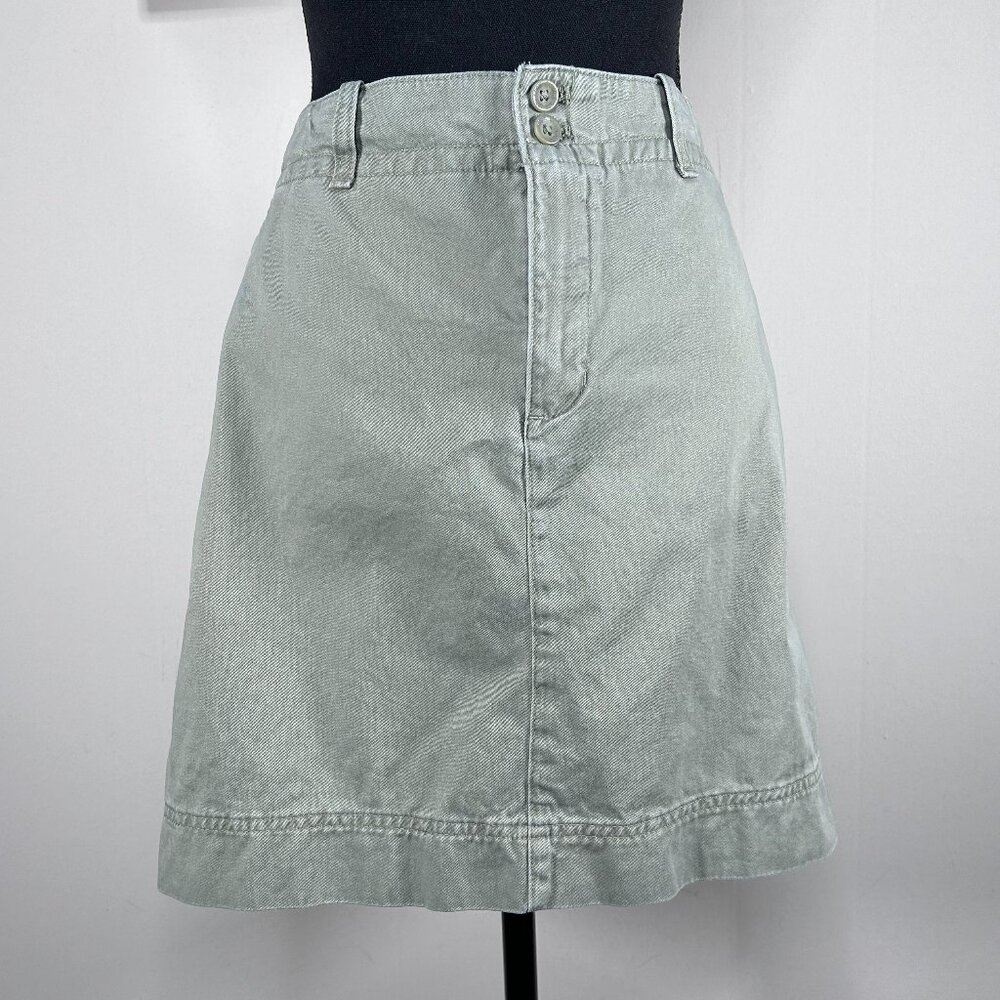 Eddie Bauer A-line Denim Jean Skirt Women 14 Light Green-ish Gray Heritage Wash